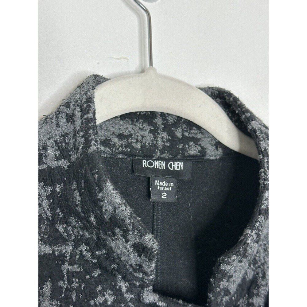 RONEN CHEN Gray Black Textured Asymmetrical Button Knit Jacket Sz 2 Medium - Picture 3 of 9